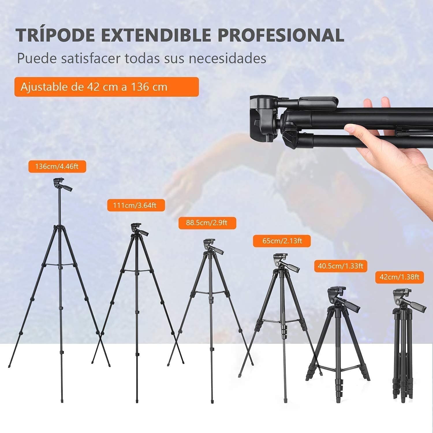 Tacklife MLT01 Kamerastativ 40,5-136cm, 5 in 1 Leichtes Aluminiumstativ, 1/4