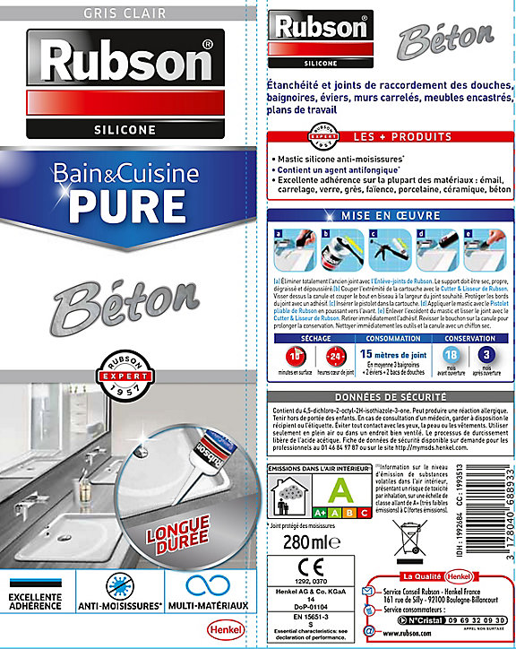 Mastic Rubson Bain&Cuisine béton cartouche 280ml