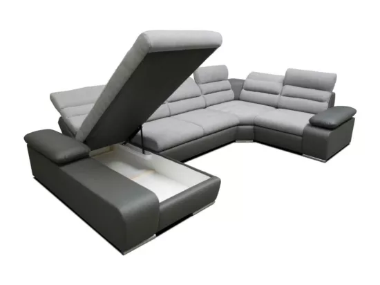 Canapé d'angle panoramique convertible en tissu et simili BOILEAU - Bicolore gris/anthracite - Angle gauche