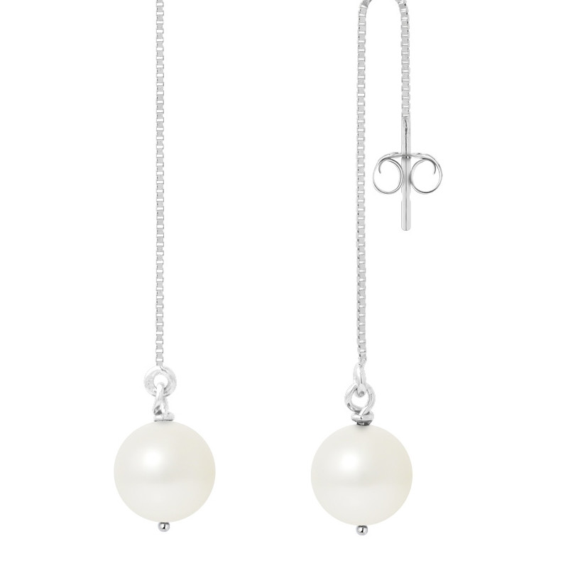 Boucles d'Oreilles Pendantes en Argent et Perles de culture blanches