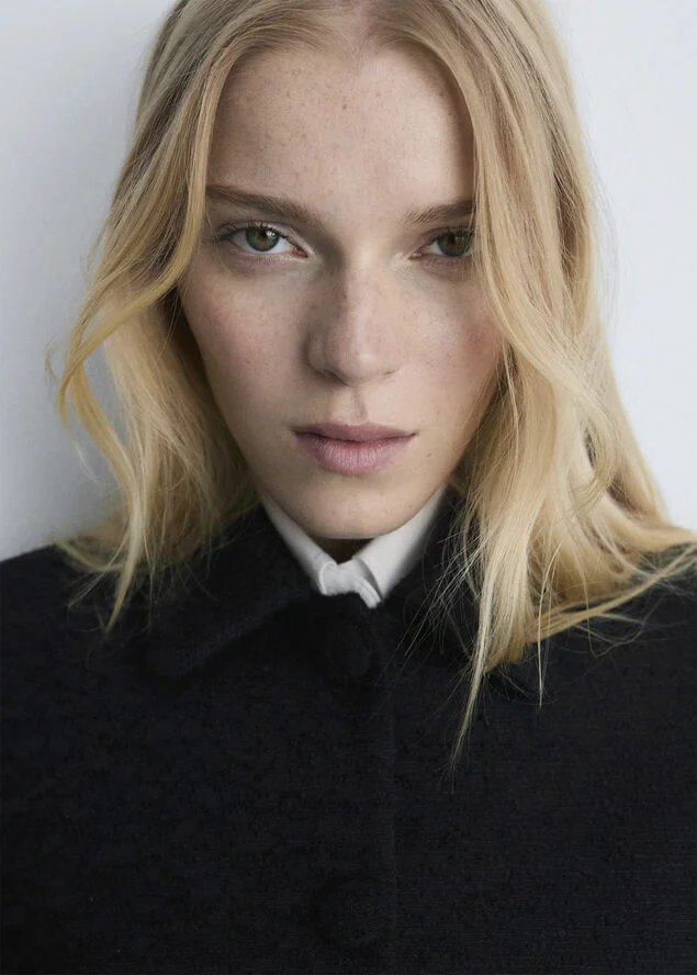 MANGO Crop tweed jacket Black