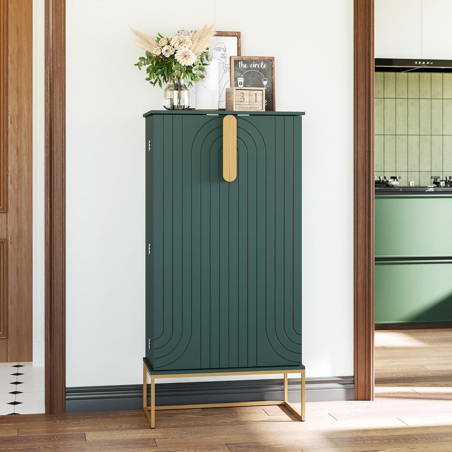 Küchenschrank Badezimmerschrank Badschrank Wohnzimmerschrank Schlafzimmerschrank Mehrzweckschrank mit verstellbarem Regal,Schrank freistehend für Küche,Badzimmer,Wohnzimmer (Stil 2 - Grün)