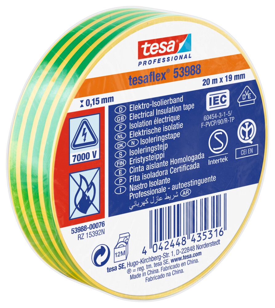 ISOLERINGSTAPE TESA 20MX19MM GRØNN/GUL