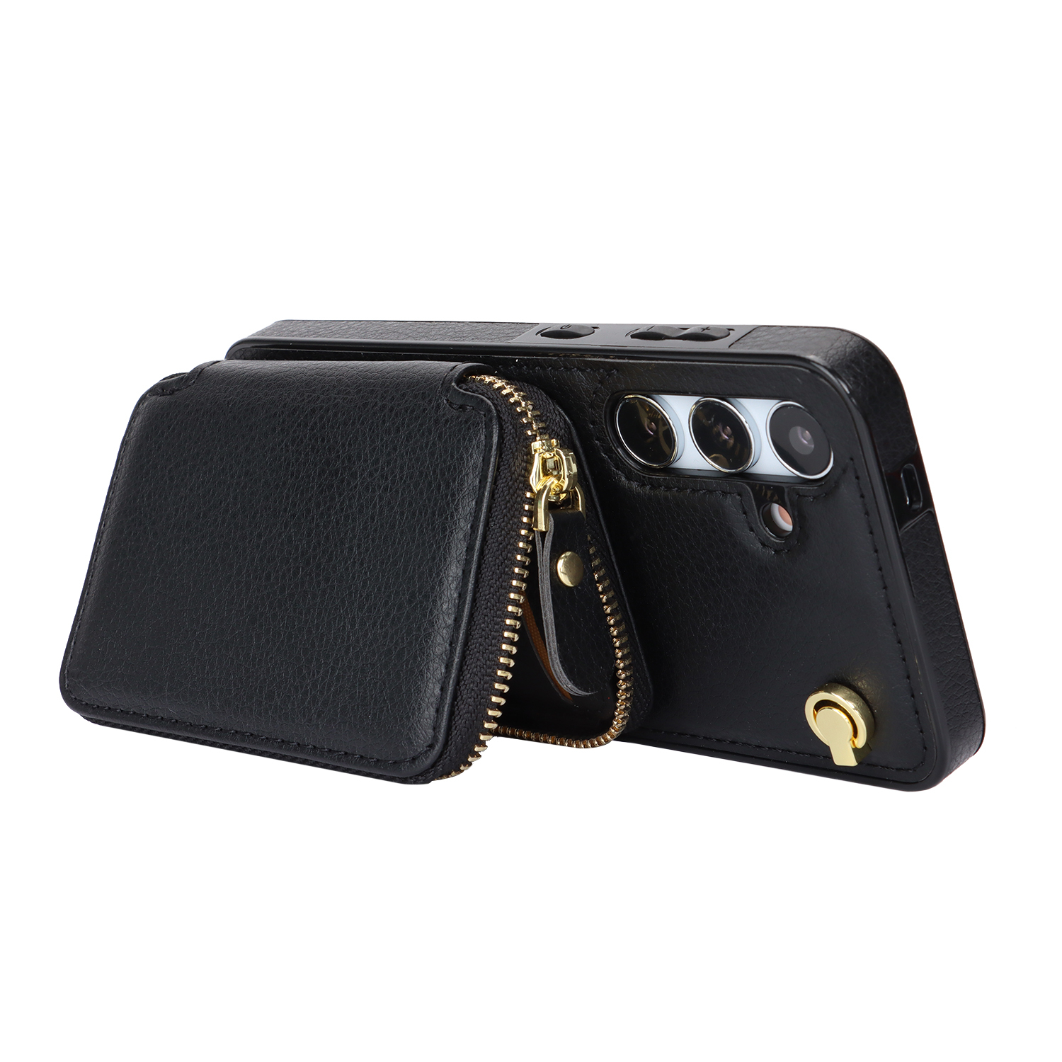 Samsung Galaxy S24 Necklace Leder Schutz Hülle mit Kartenfächer   Handykette (140cm) - Schwarz