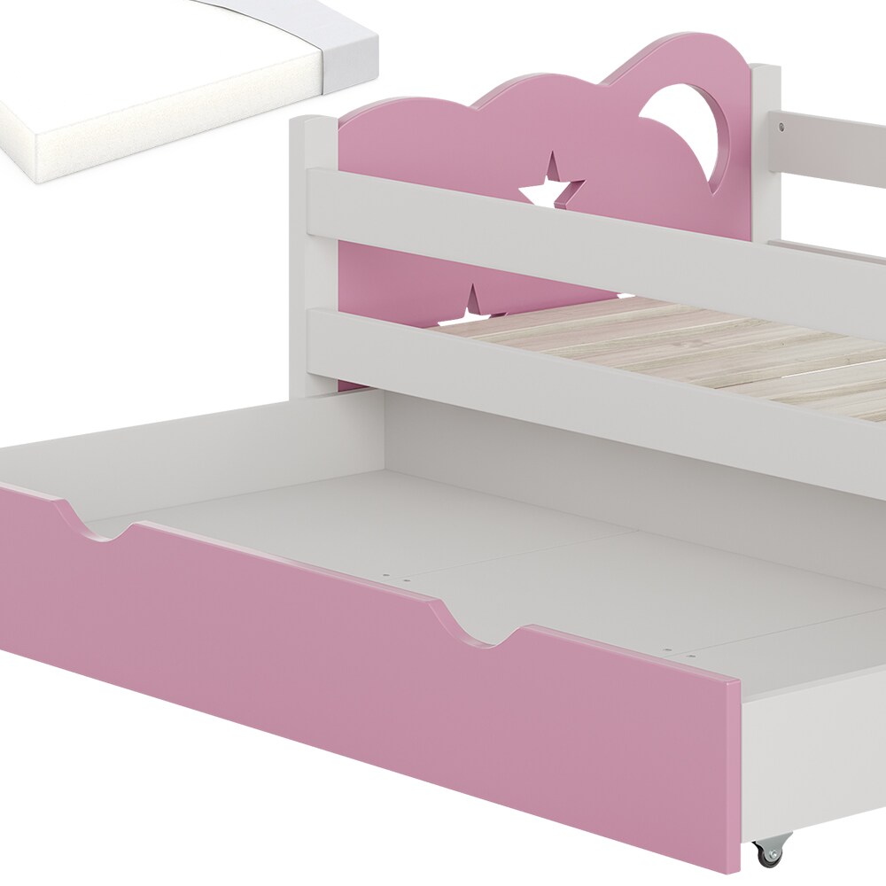 VitaliSpa Kinderbett Einzelbett Juniorbett Jessica Weiß Pink 140x70 cm Matratze modern Kinderzimmer Bett Bettschublade Rausfallschutz