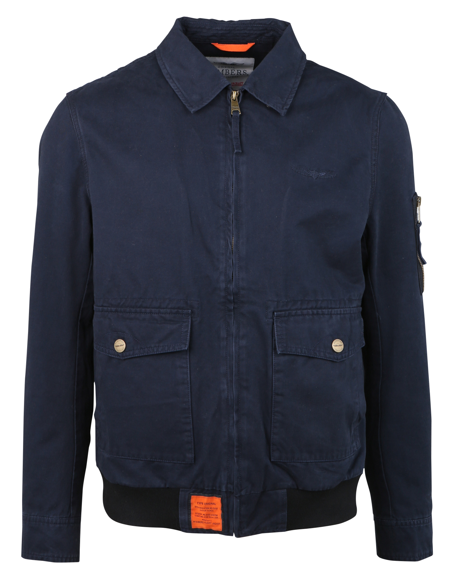 PILOT - Blouson col classique coupe droite en coton | Bleu
