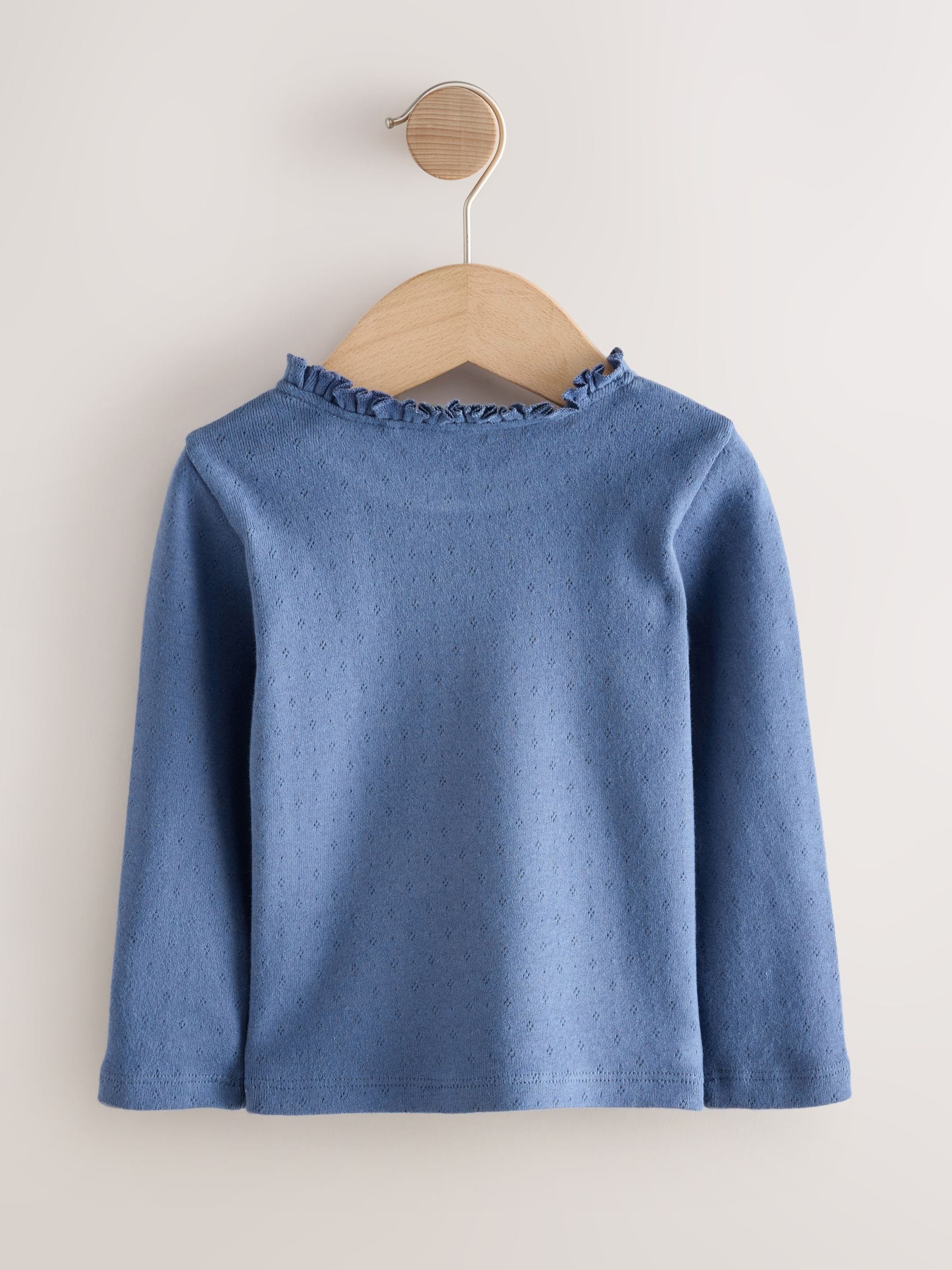 Roze/blauw/crème - Geborduurde tops met lange mouwen (3mnd -7jr)