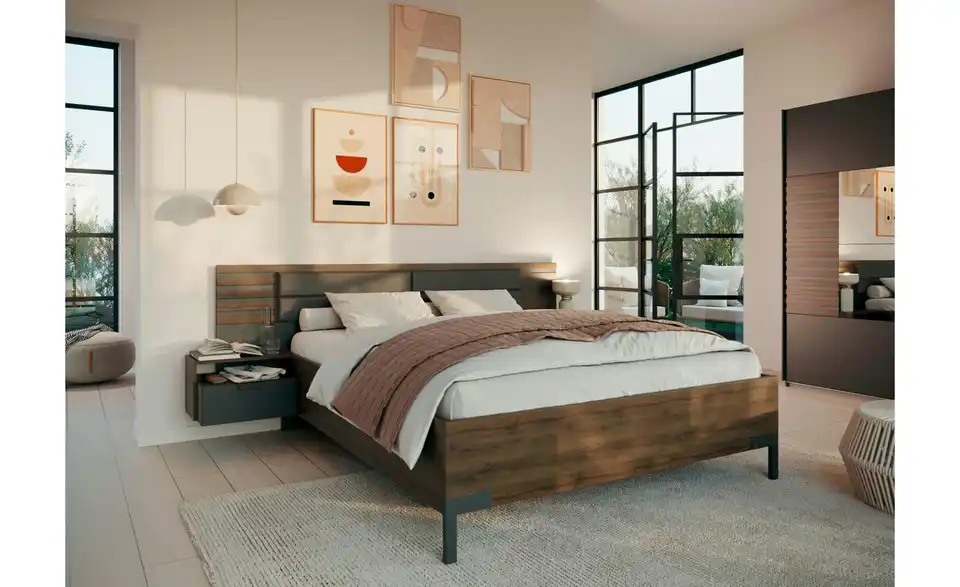 Bettanlage Barea Basaltgrau, Dunkelgrau 262 cm 160x200 cm
