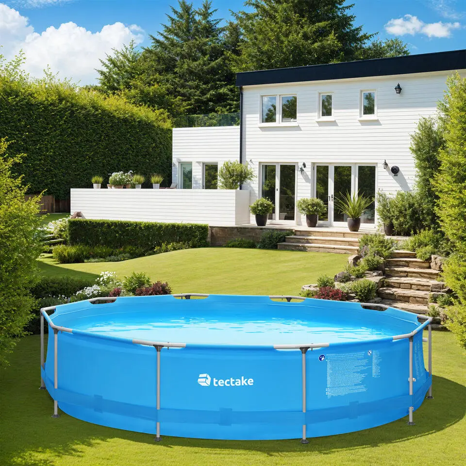tectake Zwembad rond met stalen frame en filterpomp Ø 360 x 76 cm, Blauw