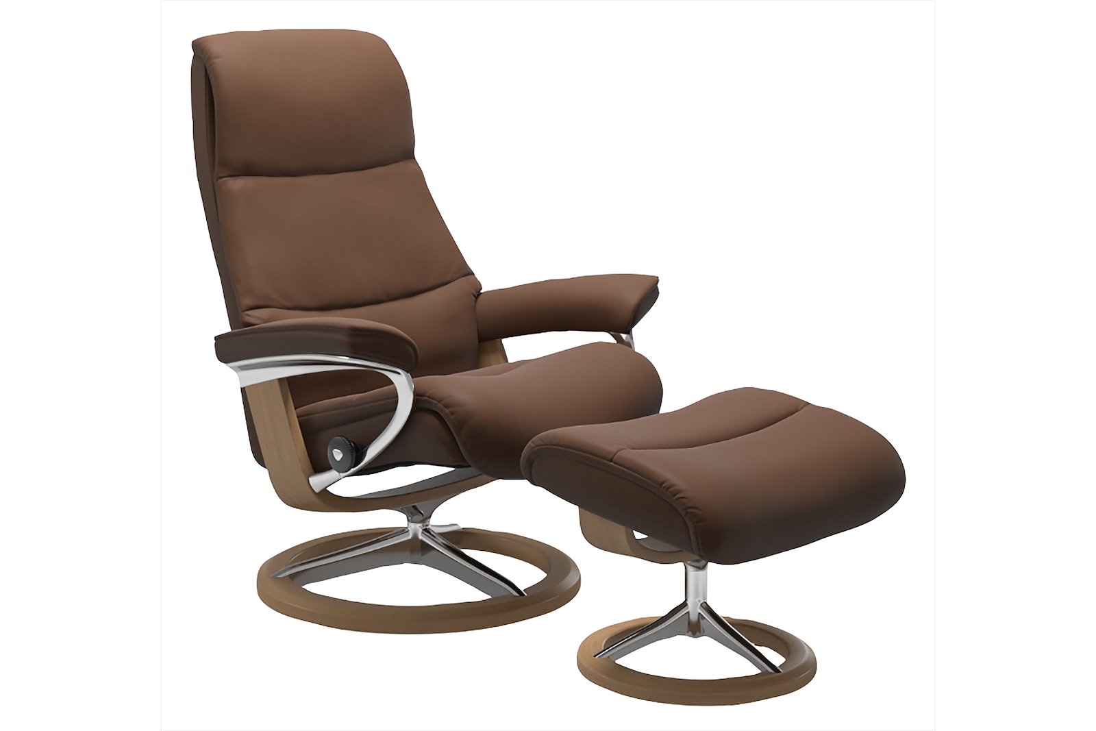 View lenestol Hud Batick Warm Brown og med Signature understell i eik natur og krom. Medium