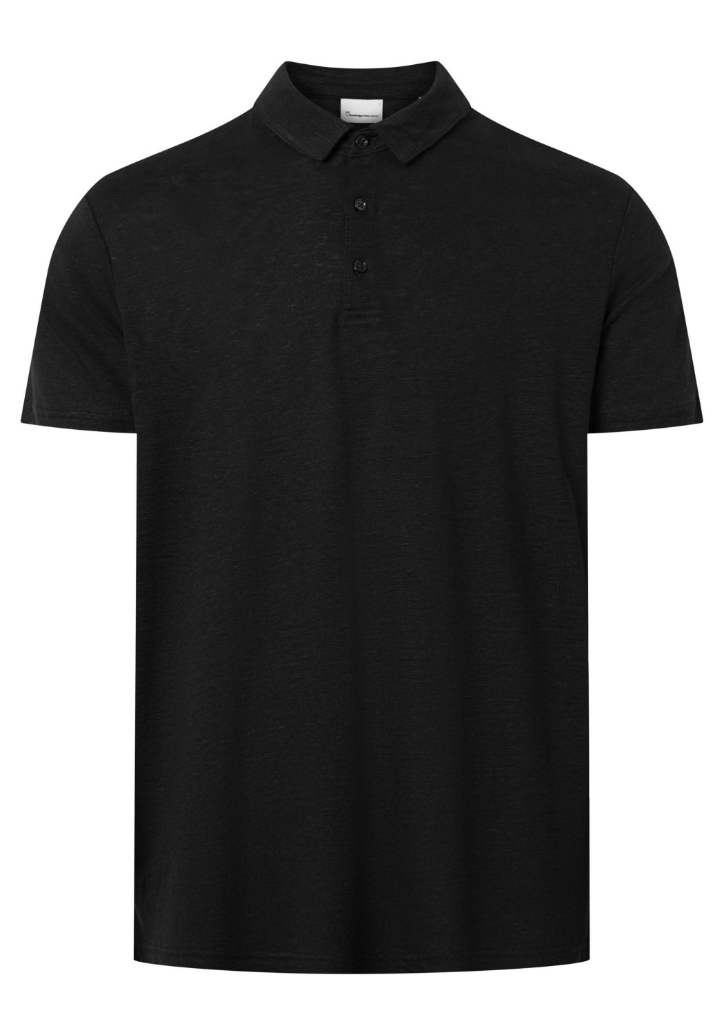 Knowledge Cotton Apparel Leinen Poloshirt Black Jet