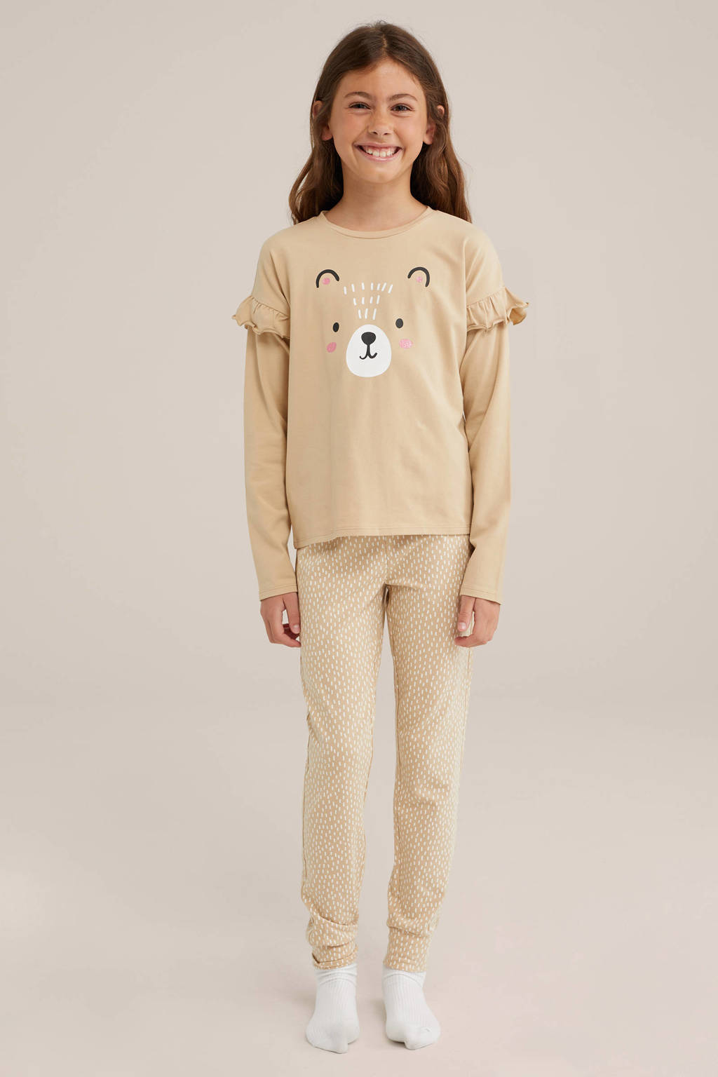 WE Fashion pyjama met all over print beige