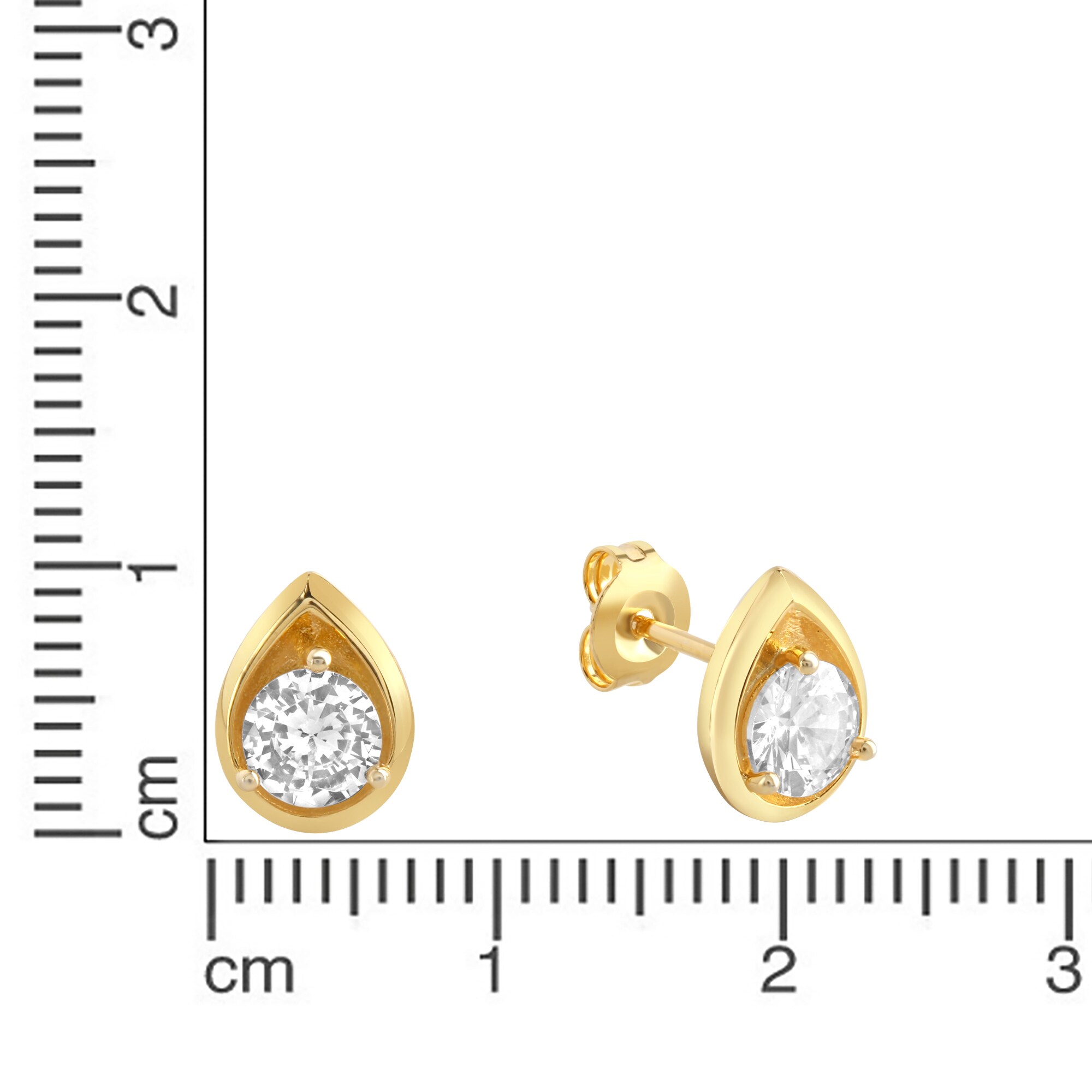 Zeeme Basic Ohrringe Silber 925 vergoldet Tropfen-Form mit Zirkonia weiß