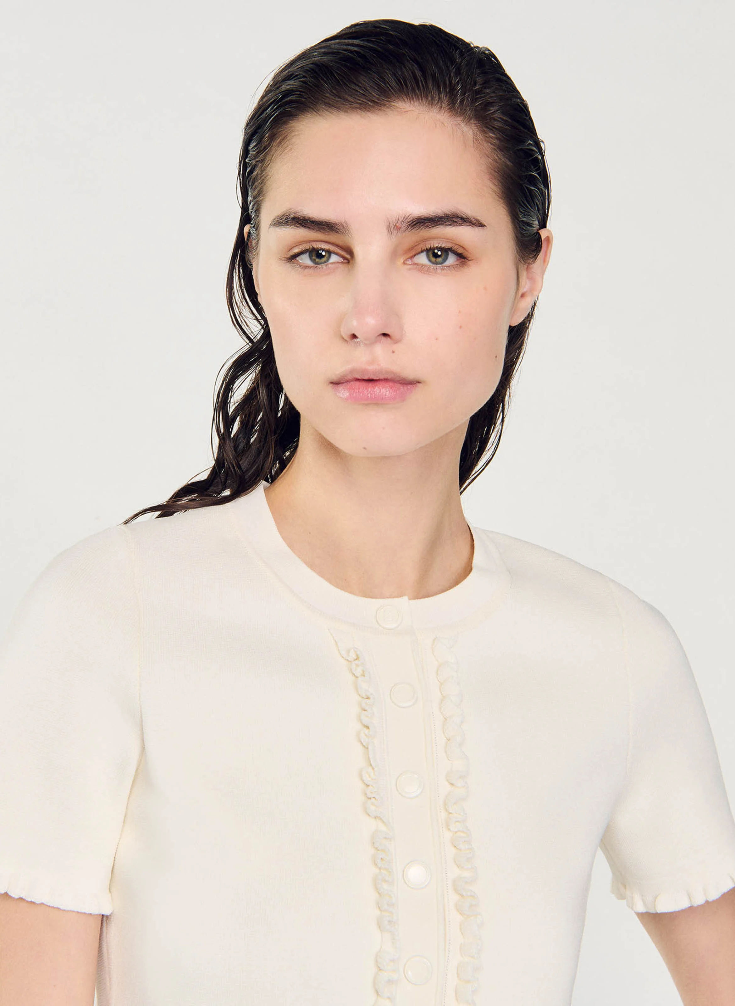 Cardigan col rond en maille | Blanc