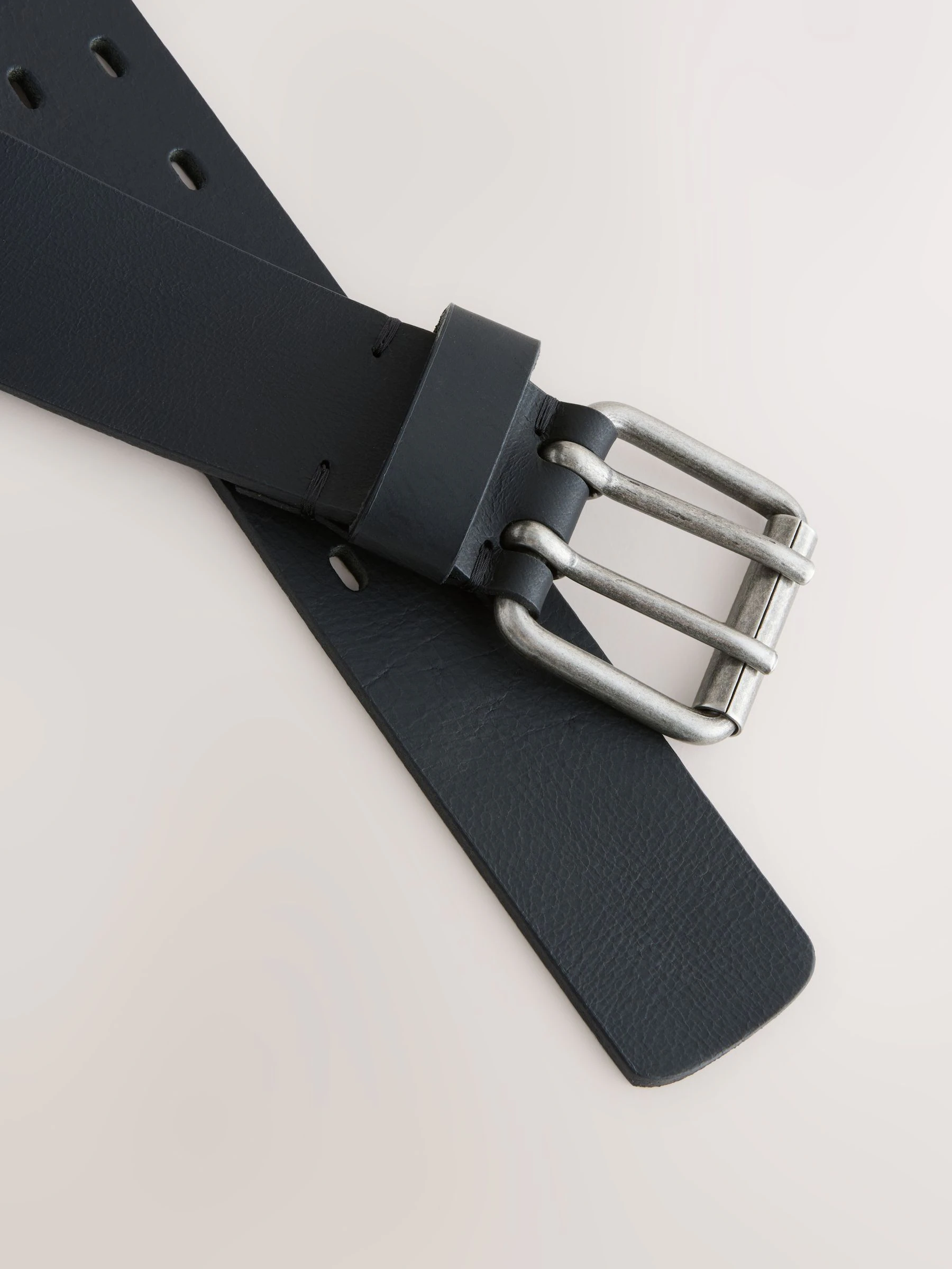 Zwart - Double Prong Casual Leather Belt