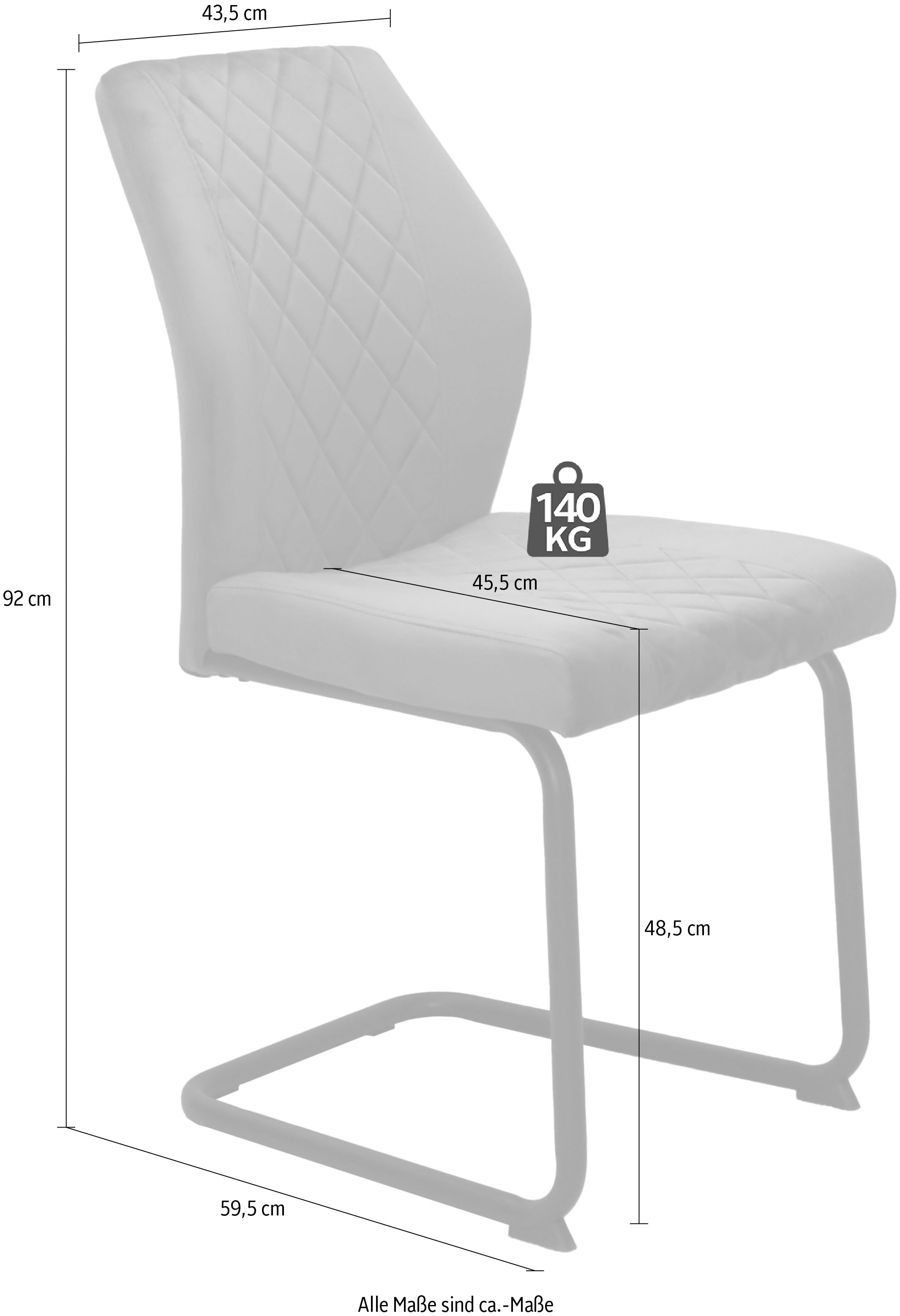 HELA Freischwinger »Freischwinger DALLAS 140kg belastbar, mit Rautensteppung« (Set) 4 Stk.Esszimmerstuhl, Rücken und Sitz ergonomisch gepolstert