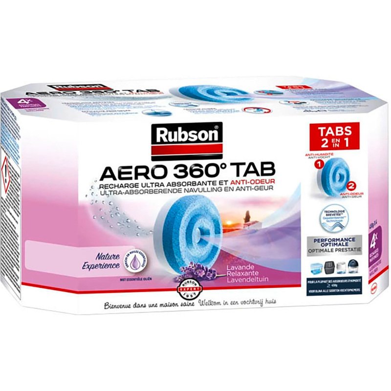 Recharge lavande Aero 360° pour absorbeur d'humidité Rubson - Boite de 4