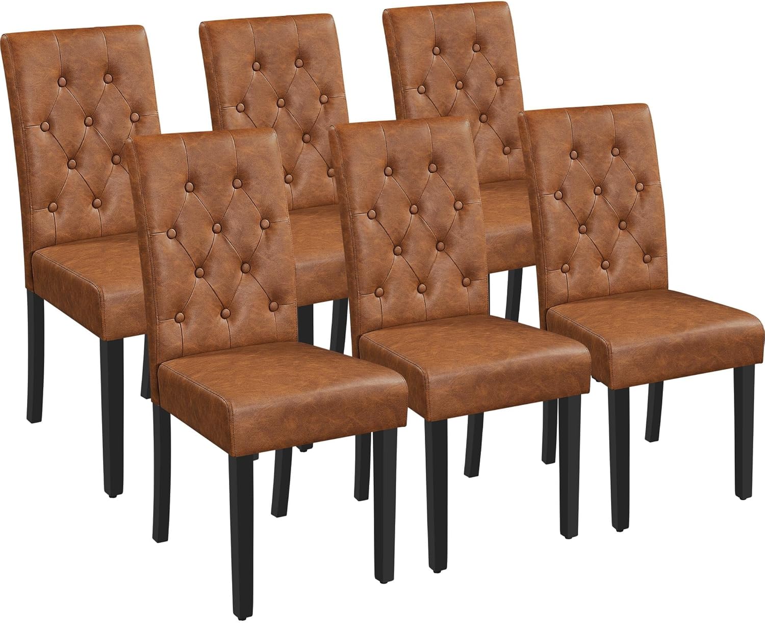 Yaheetech Esszimmerstühle 6er Set Küchenstuhl Lehnstuhl Polsterstuhl mit hoher Rückenlehne, Beine aus Massivholz, gepolsterte Sitzfläche aus Kunstleder, Retro Braun BS2491810