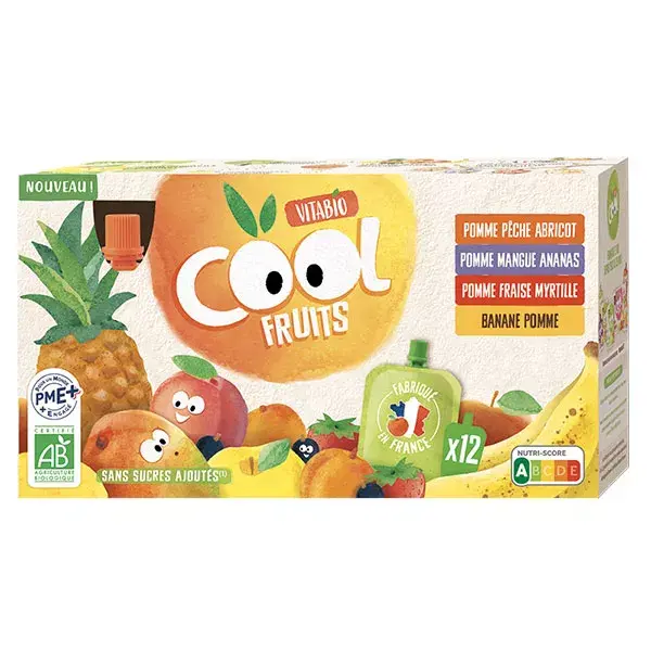 Vitabio Cool Fruits Multi-Sabores 4 Receitas Morango Damasco Banana Manga Orgânico 12 x 90g