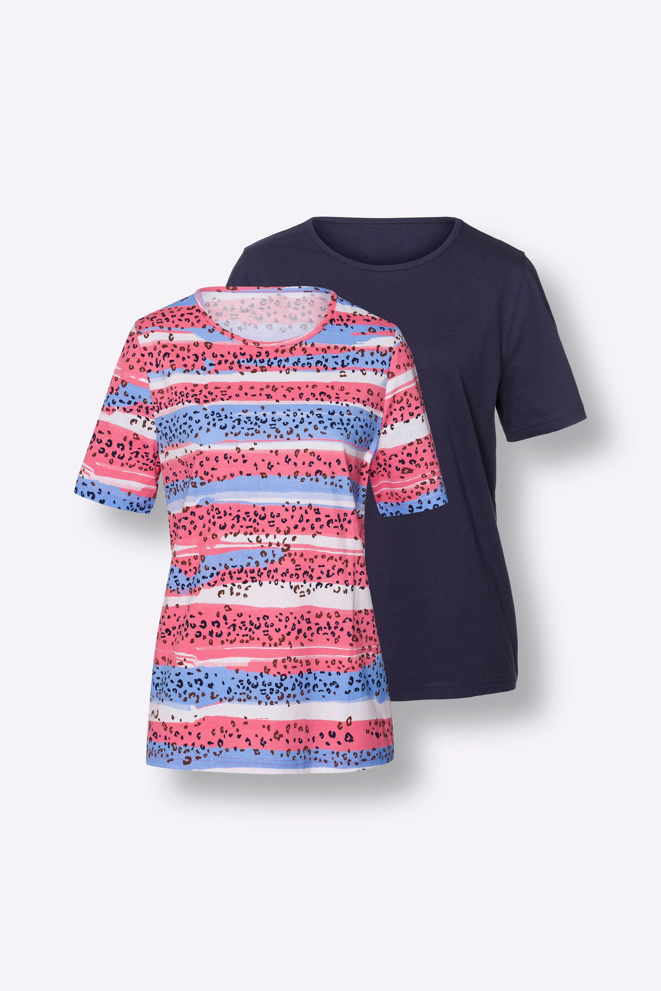 Doppelpack Jerseyshirts, 1x uni, 1x gestreift