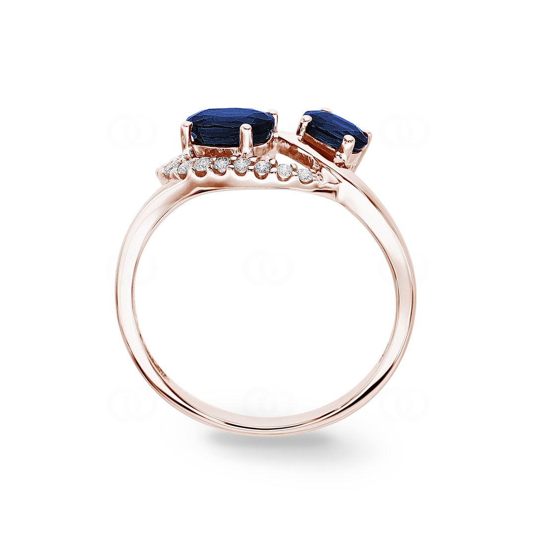 Saphirring 750/18 K Roségold mit Diamanten 0.08 ct H/si