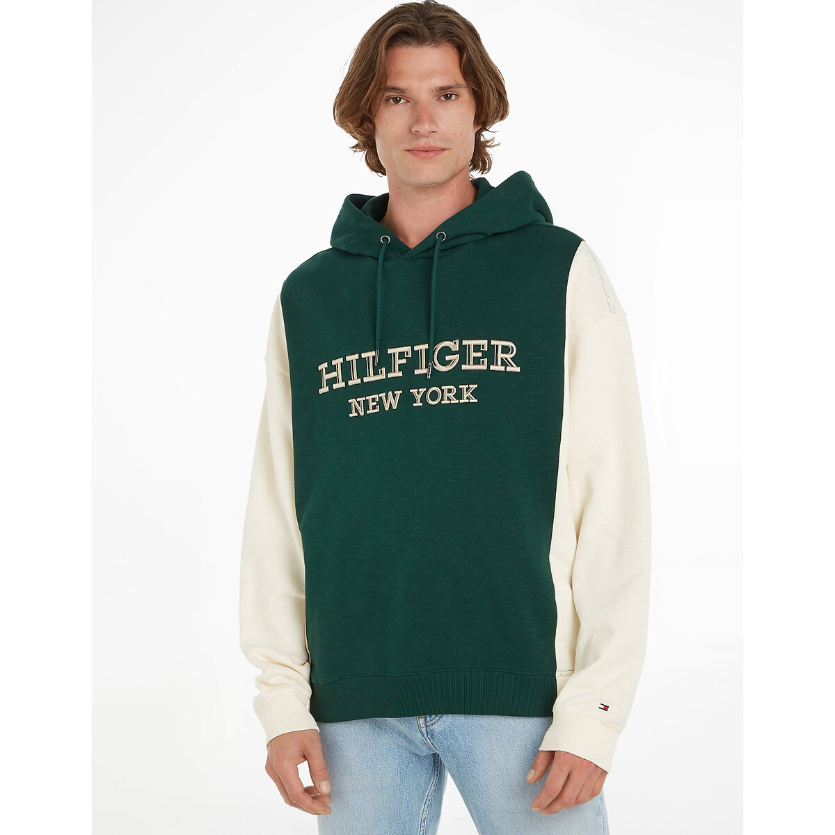 TOMMY HILFIGER<br>Moletom com capuz em blocos de cores e logotipo bordado