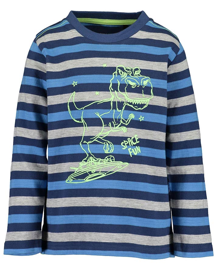 Langarmshirt SPACE ADVENTURES – DINO gestreift in blau