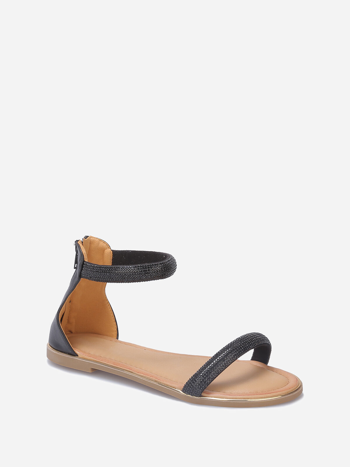 Sandales à strass et zippées à l'arrière- Noir