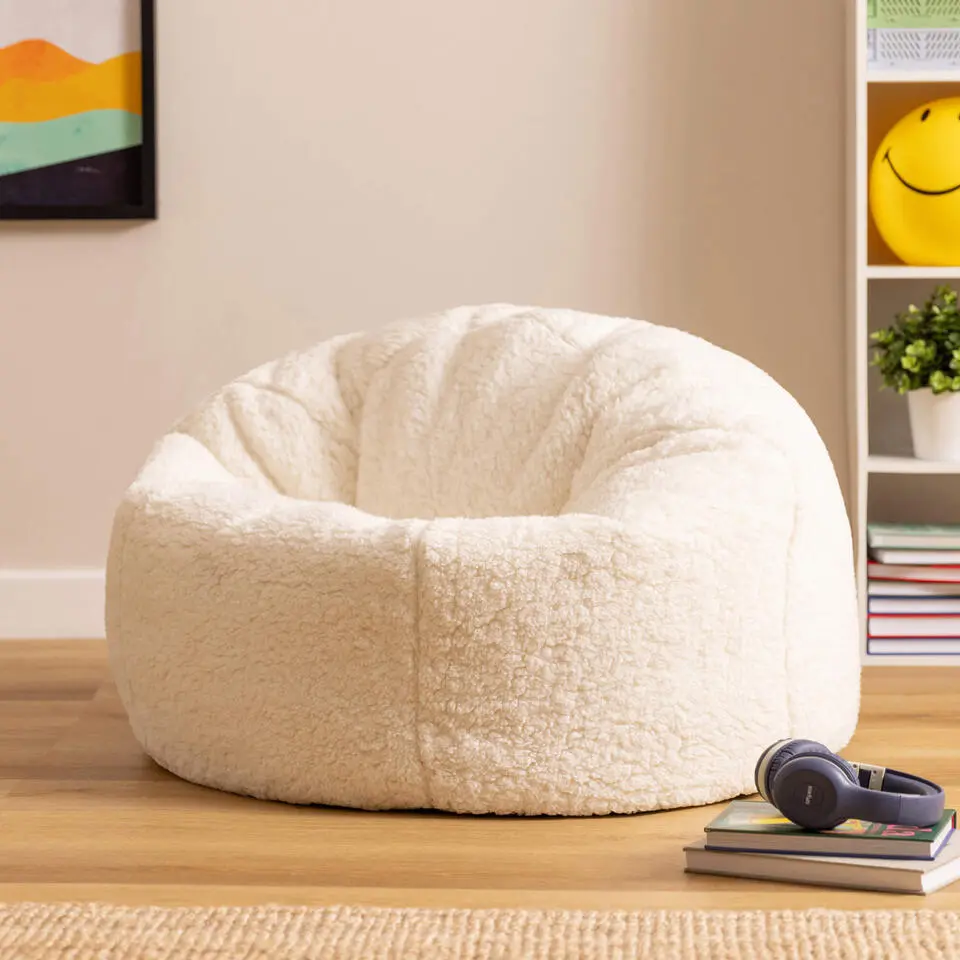 icon - Kingston Kinderzitzak Stoel - Fluffy Pluche Teddy - Wit