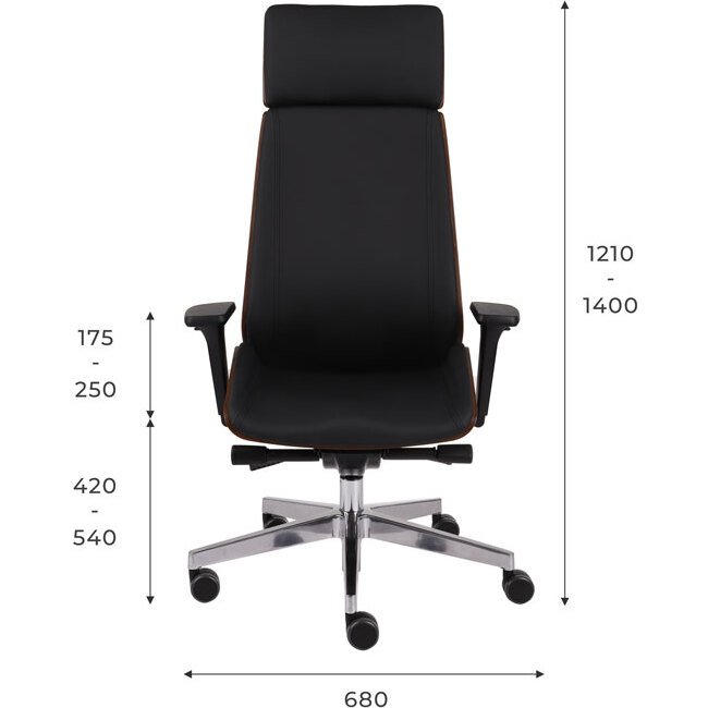Chaise de bureau ergonomique Moon Wood Simili cuir, avec appui-tête, accoudoirs 3D, mécanisme synchrone + réglage profondeur d'assise, pieds chromé