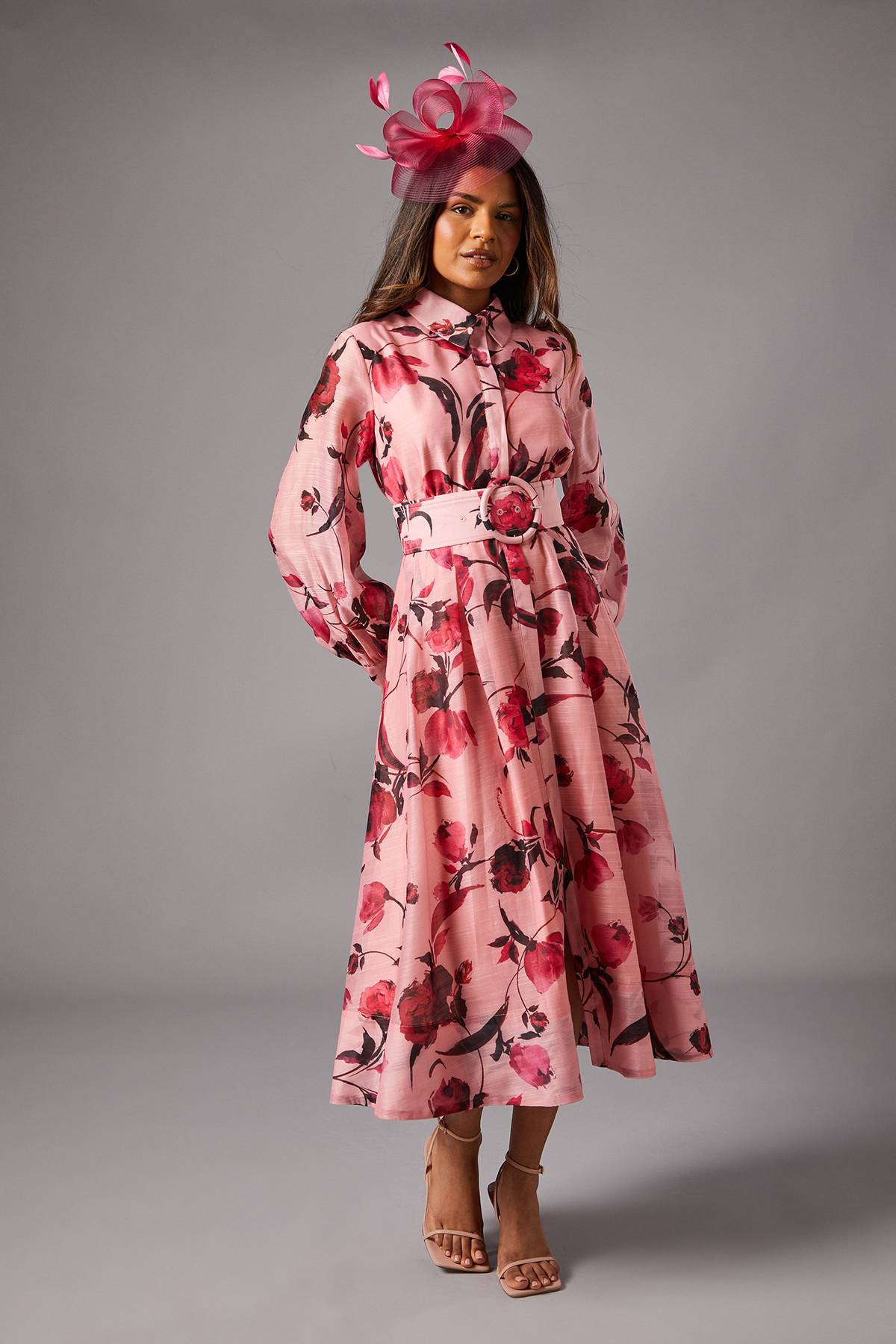 Coast Robe Mi-Longue à Manches Longues en Organza Imprimé Petite