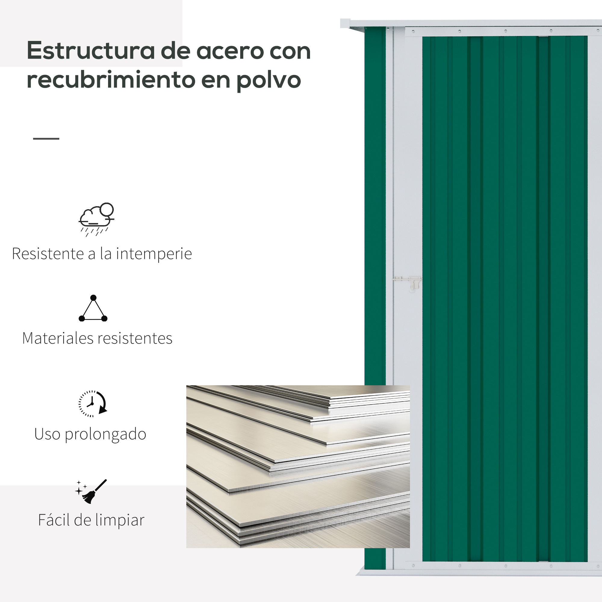 Casinha de metal Outsunny para exterior com porta com fechadura e orifícios de drenagem para armazenamento.