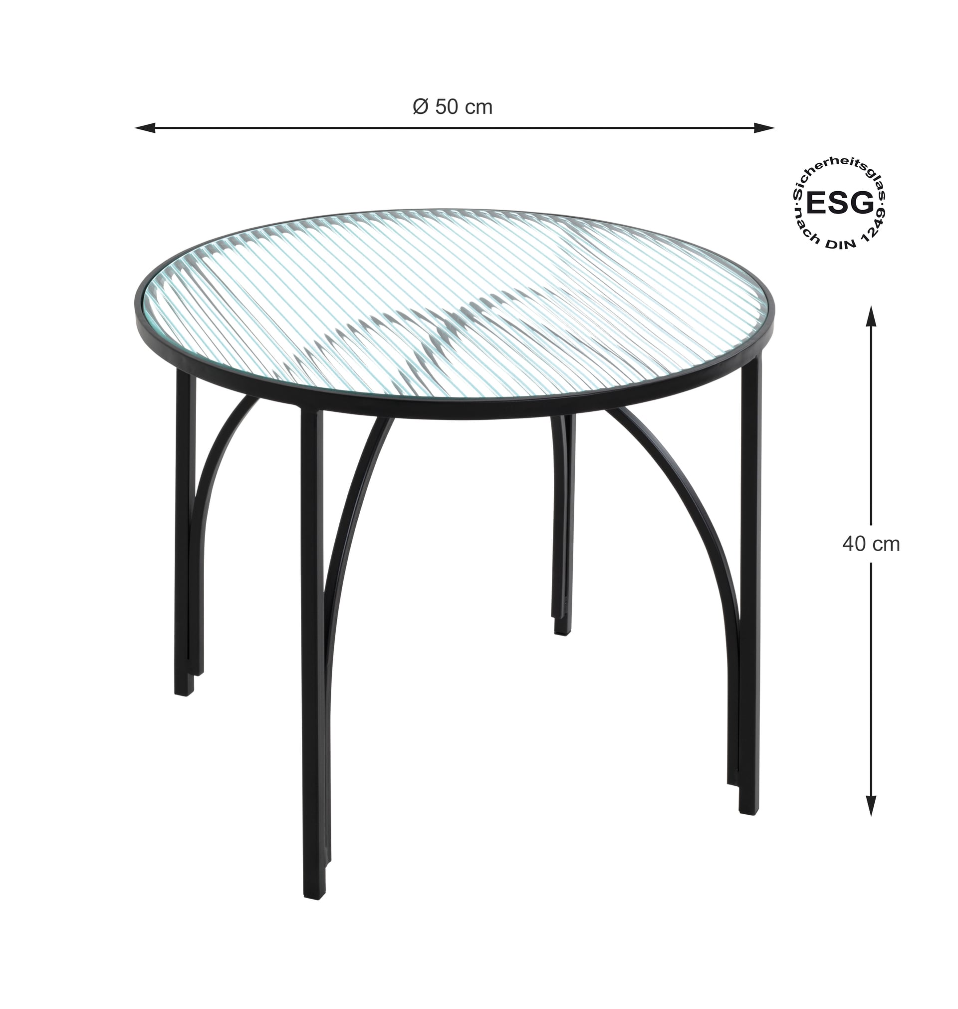 Beistelltisch 50 x 50 cm Dekorglas/schwarz