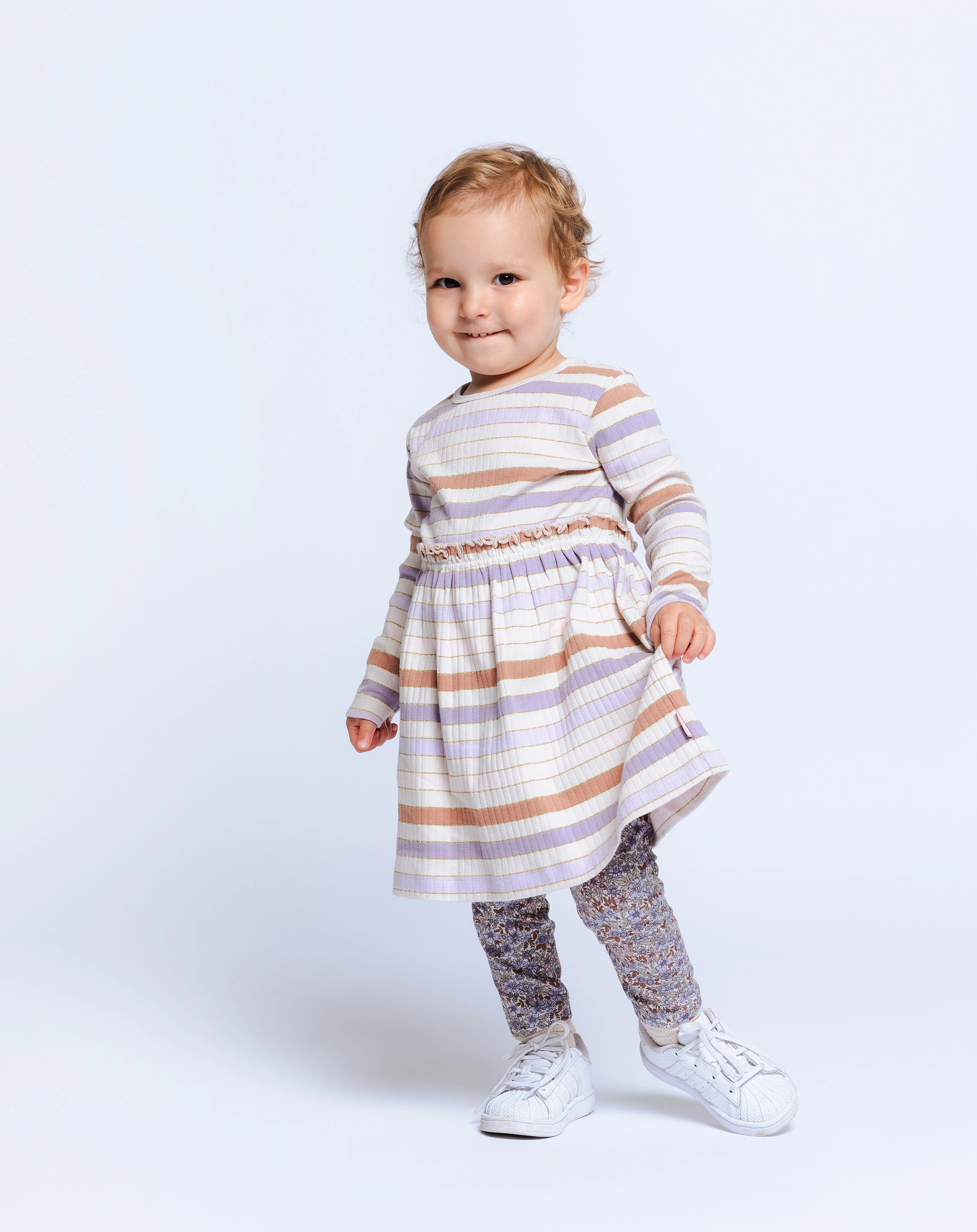 Langarm-Kleid DAYLA gestreift in white sand