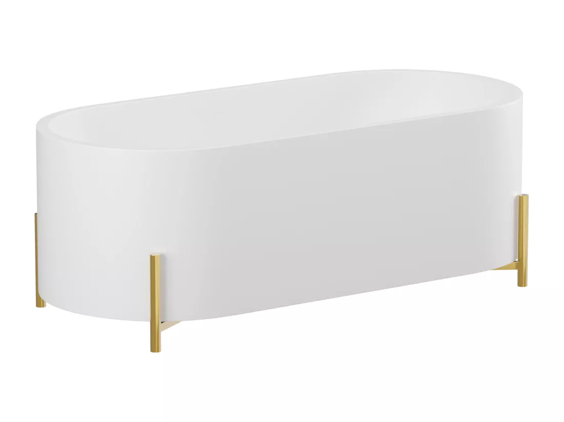 Baignoire îlot ovale blanche avec pieds dorés - 160 x 73,5 x 59 cm - ALONSA