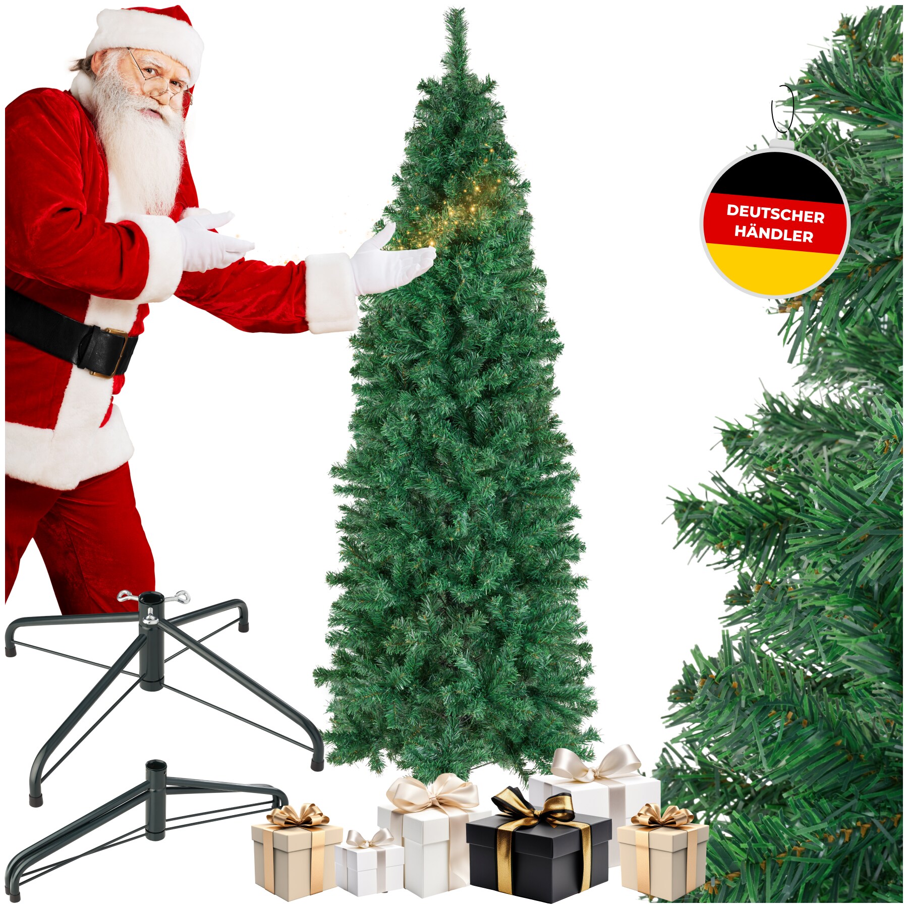 tectake® Weihnachtsbaum, verschiedene Größen, künstlich in Grün, mit dichten Nadeln, formbar mit viel Volumen, pulverbeschichteter Metallständer mit Kunststoffkappen