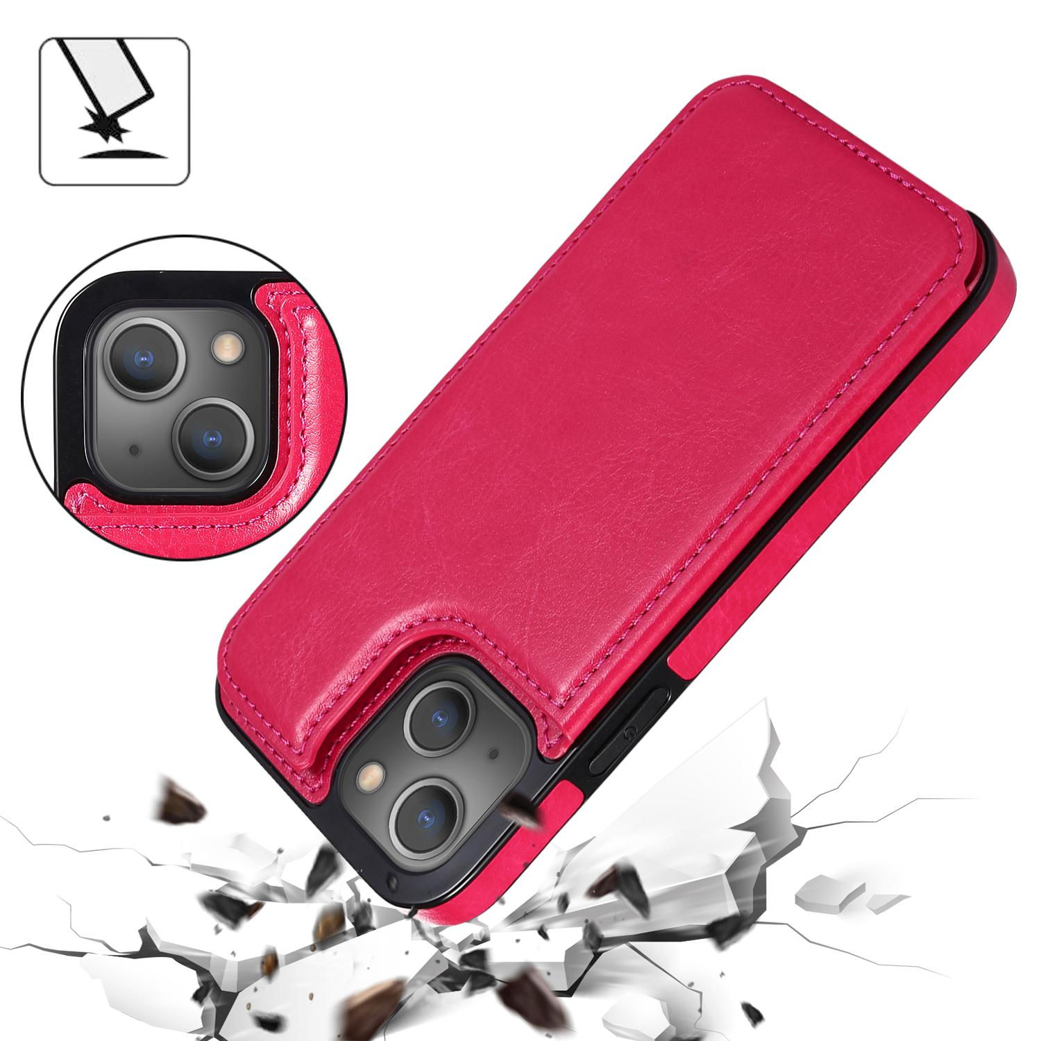 iPhone 14 Hybrid Leder Hülle mit Kartenfach   Kickstand Aufsteller - Pink