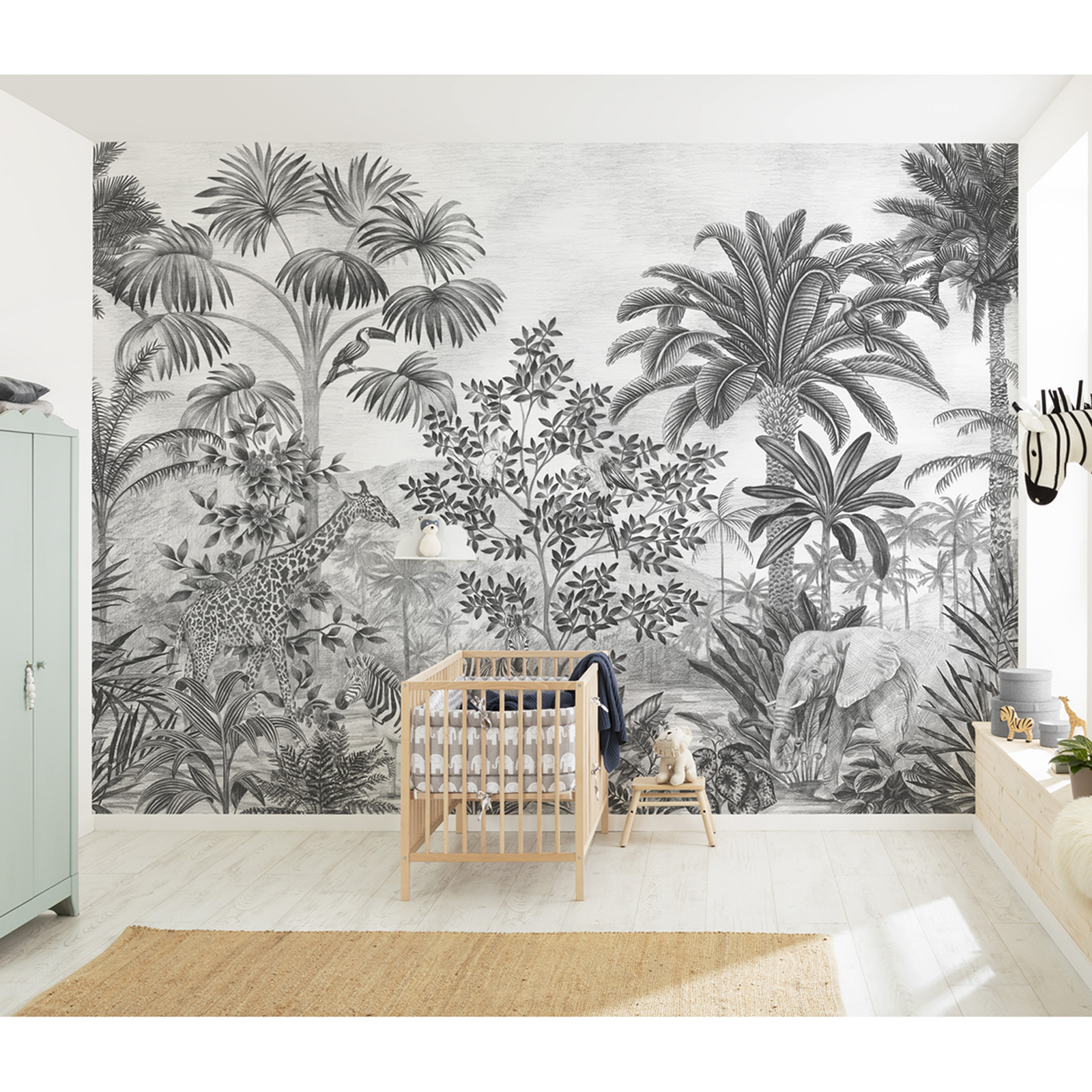 Vlies-Fototapete JUNGLE EVOLUTION - schwarz-weiß - 350x280 cm