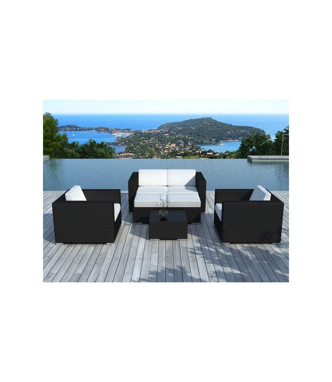 Paris Prix - Salon De Jardin En Résine Tressée portofino Blanc & Noir