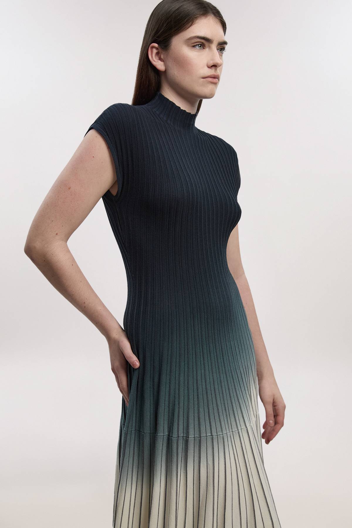 KarenMillen Robe Maxi Sans Manches à Col Montant en Maille Ombrée