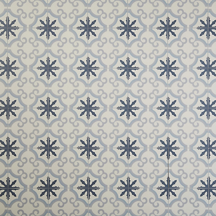 Carrelage sol et mur intérieur Hydrolic effet carreau de ciment décor fleur bleu L. 20 x l. 20 x Ep. 1 cm Colours