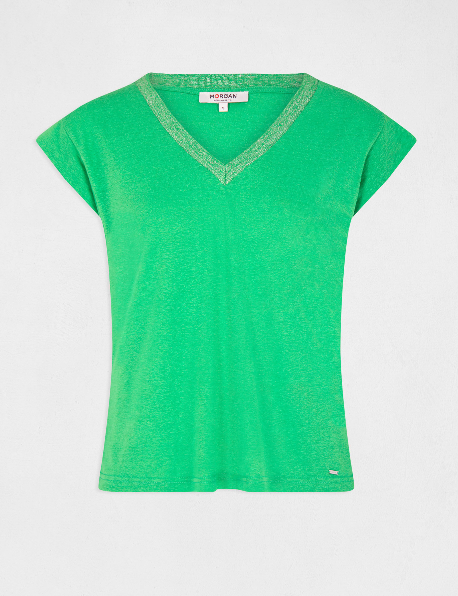 T-shirt manches courtes à col en V vert femme - vert