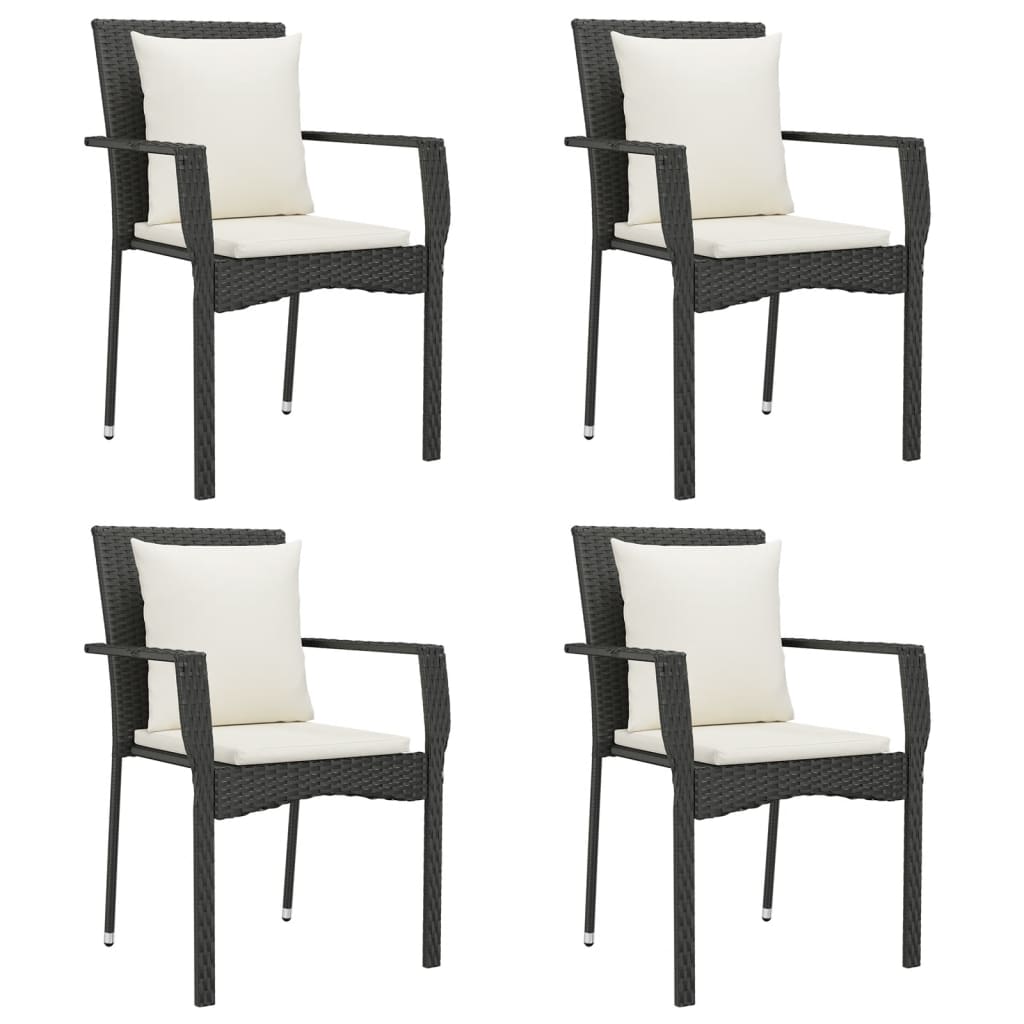 Mobilier à dîner de jardin et coussins 5 pièces noir résine tressée