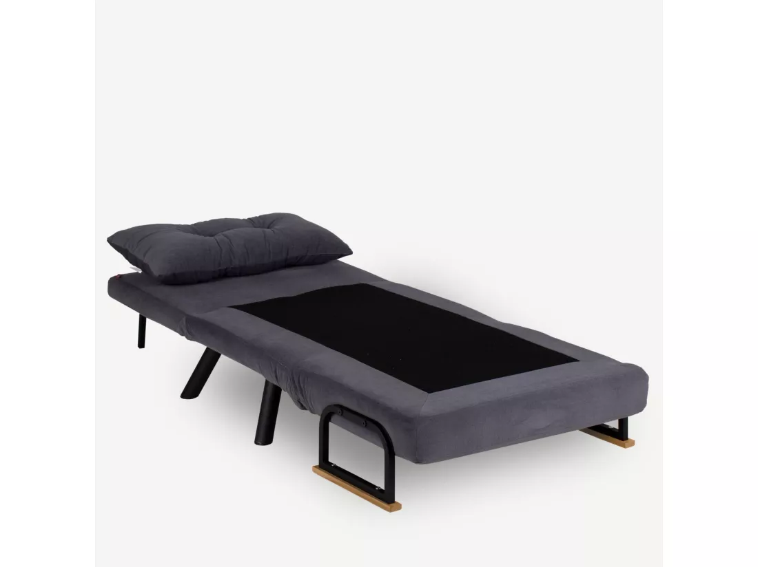 Fauteuil convertible Yolanda Métal Noir et Tissu Gris