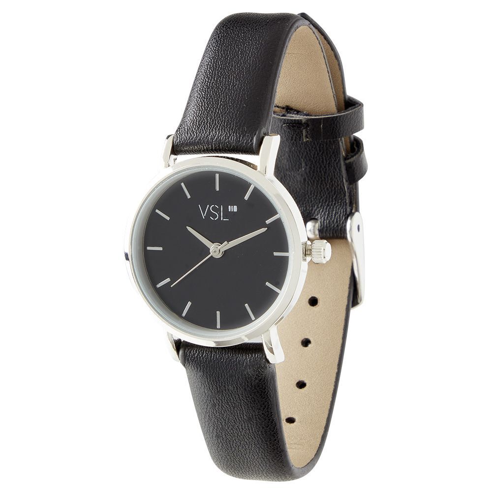 Montre ronde argentée simili noir L22cm