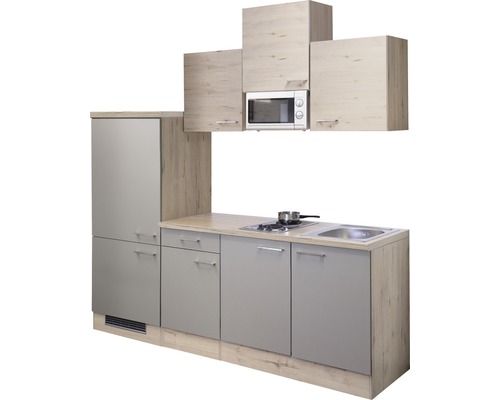 Flex Well keukenblok met apparatuur Riva 210 cm kwartsiet cubanit san remo licht mat eiken gedemonteerd omkeerbaar uitvoering 00010772