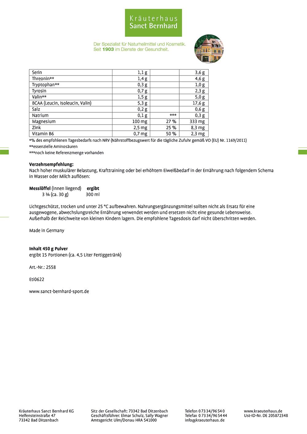 Sanct Bernhard Sport Protein XXL 92