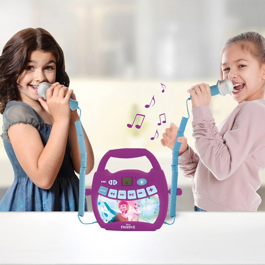 LEXIBOOK  Die Eiskönigin - Mein erster digitaler Karaoke Player mit zwei Mikrofonen, LED Lichteffekten, Bluetooth und Akku