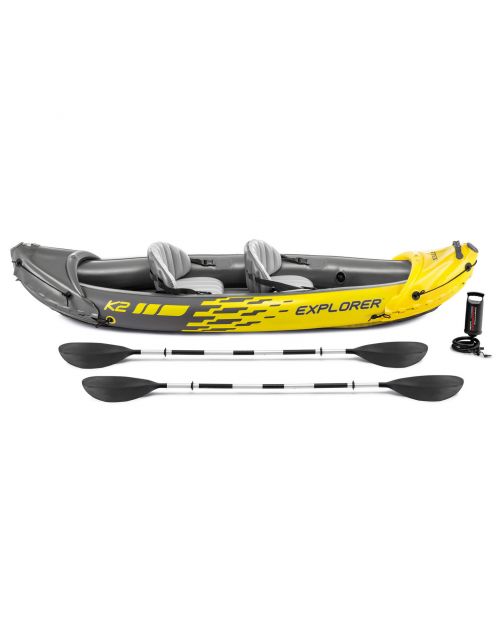 Intex Explorer K2 Kayak Set - 2 Pers - Luchtbedden - 312x91x51 cm Geel Incl. Peddels En Luchtpomp