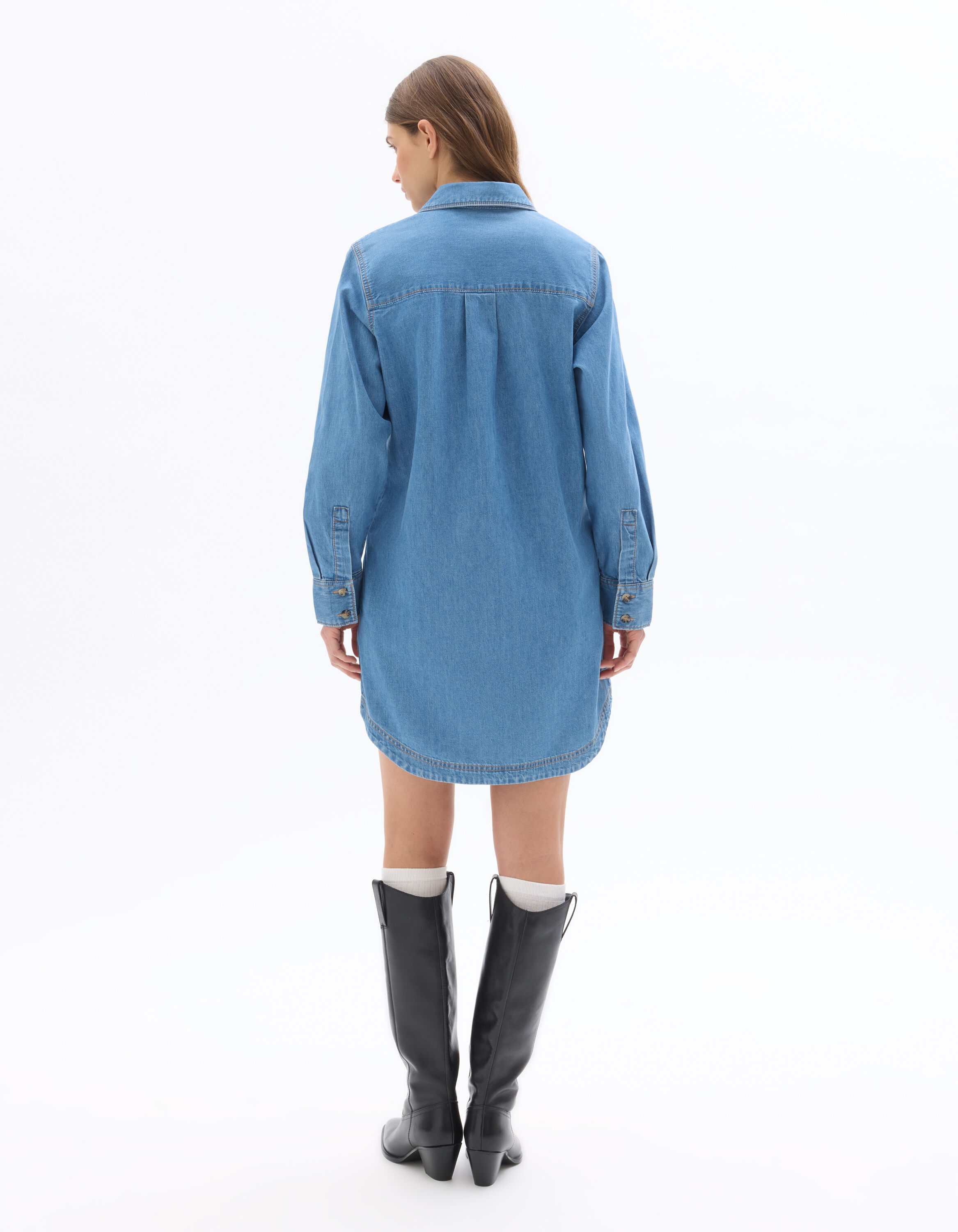 Robe chemise en jean 100% coton - bleu